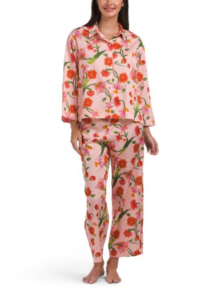 Natori 2pc Solene Cotton Sateen Collared Top And Pants Pajama Set